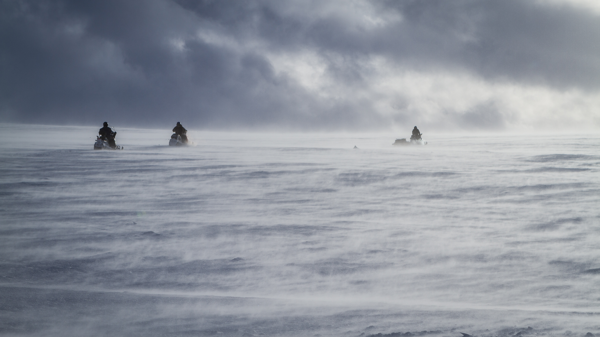 Heli on a snowfield; ice-suite interior to follow.